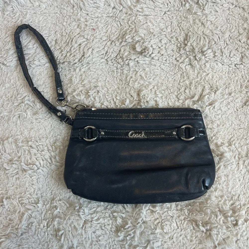 Coach Black Leather Wristlet Small Clutch Bag Silver Hardware Patent Trim REPAIR